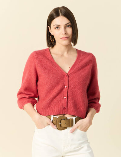 Gilet manches 3/4 rose framboise femme