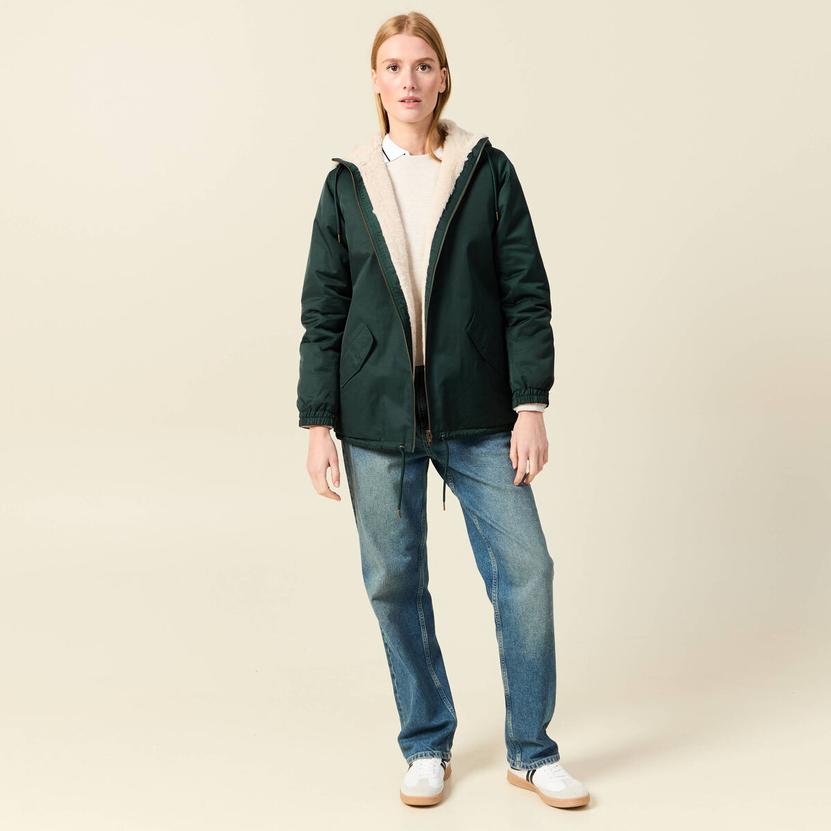 Parka r&eacute;versible vert femme