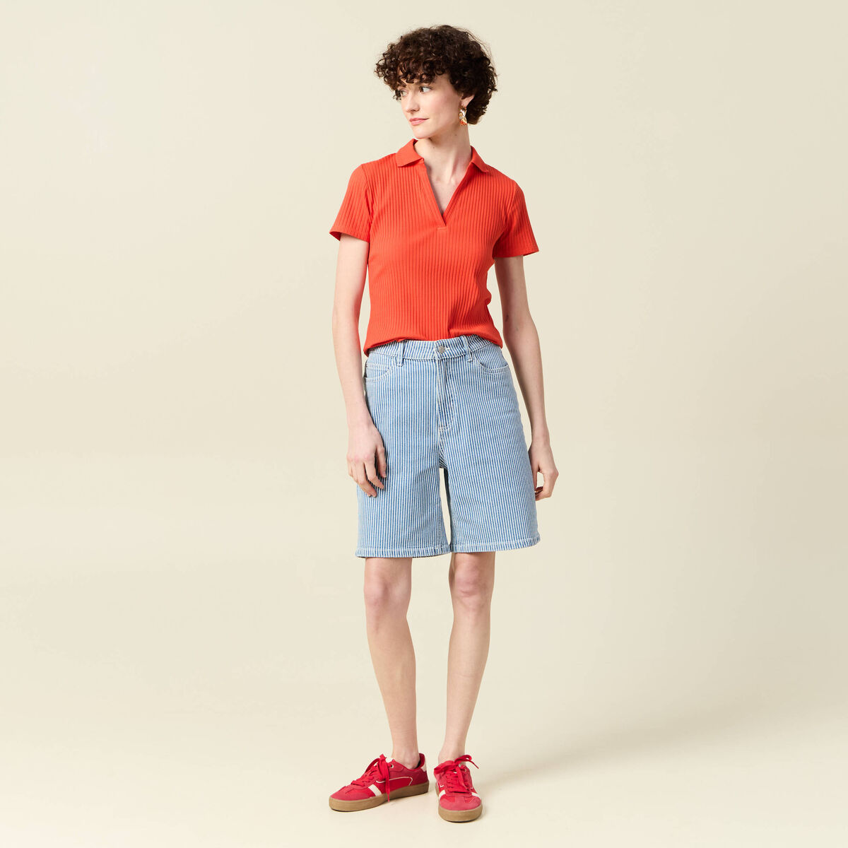 Polo manches courtes orange femme
