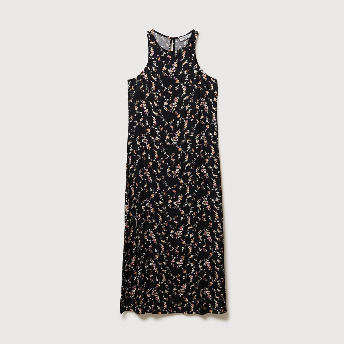 Robe longue droite sans manches noir femme