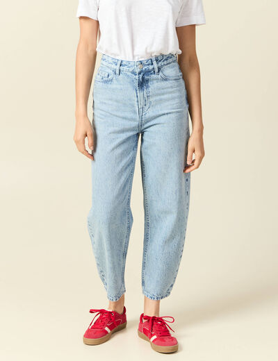 Jeans slouchy taille haute en coton denim bleach femme