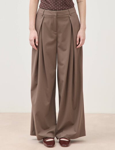 Pantalon large taille standard marron femme