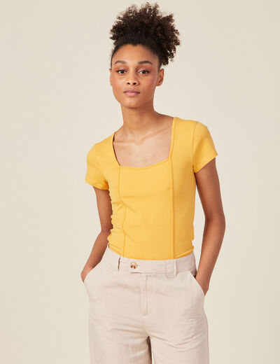 T-shirt manches courtes jaune femme