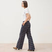 Pantalon flare &agrave; carreaux taille haute bleu gris femme