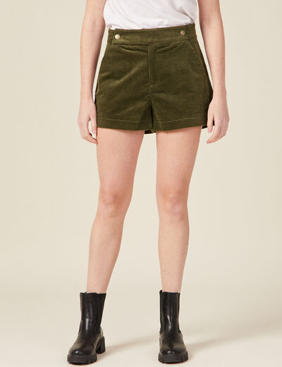 Short droit en velours vert kaki femme