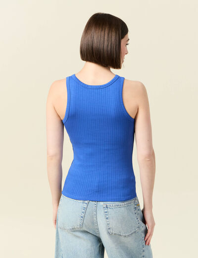 Débardeur cintré court col rond bleu electrique femme