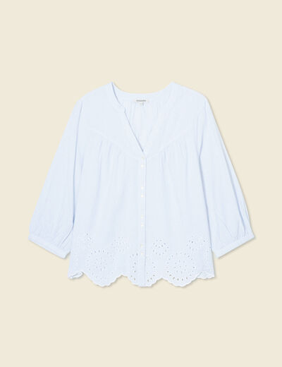 Chemise manches 3/4 brodée blanc femme