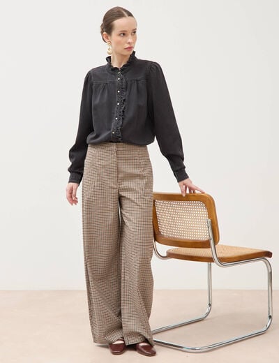 Pantalon barrel bas resserr&eacute; &agrave; carreaux ficelle femme