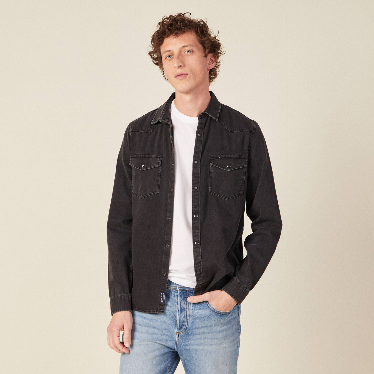 Chemise manches longues jean denim noir homme