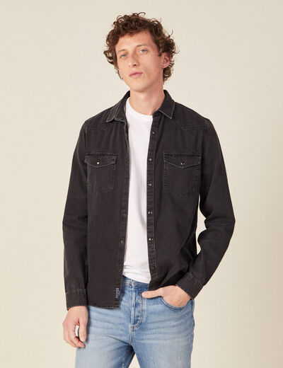 Chemise manches longues jean denim noir homme