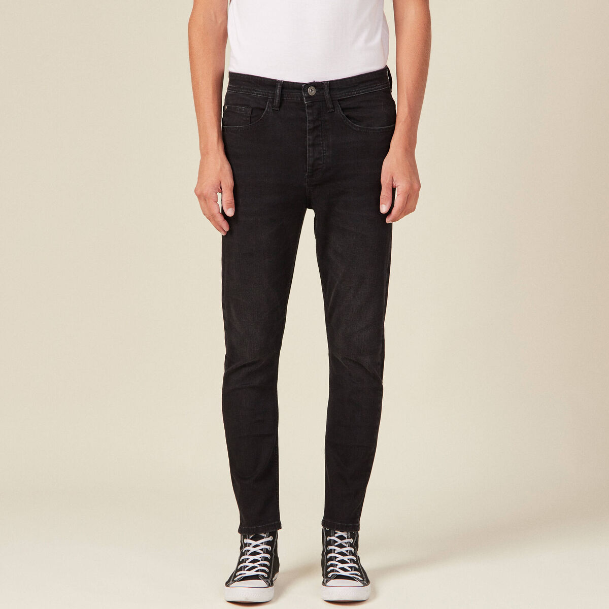 Jeans tapered 5 poches denim noir homme