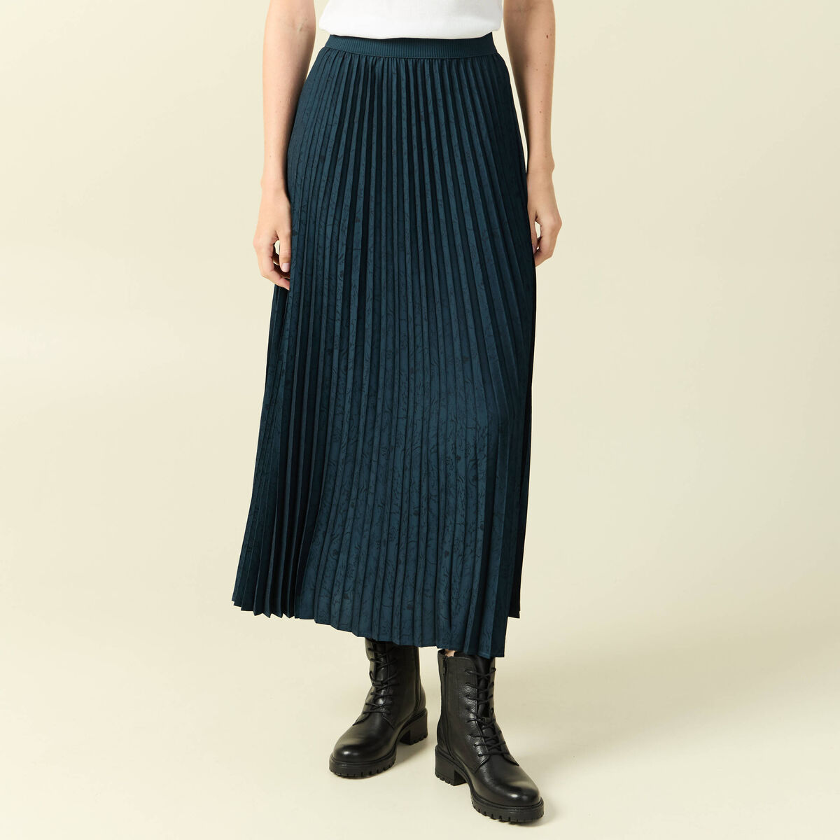 Jupe satin&eacute;e bleu canard femme
