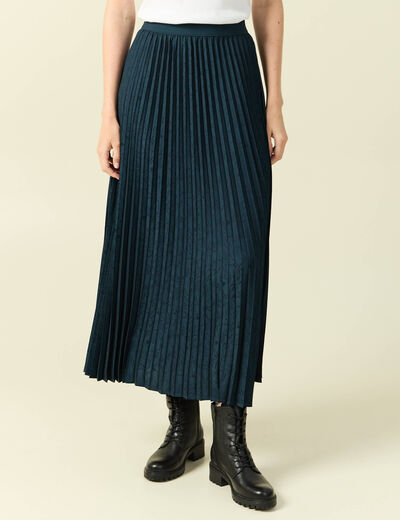 Jupe satin&eacute;e bleu canard femme