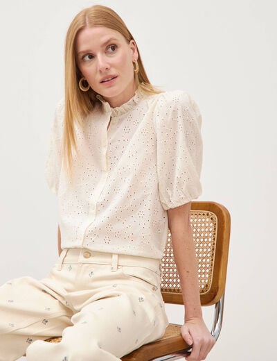 Chemise en coton manches coude creme femme