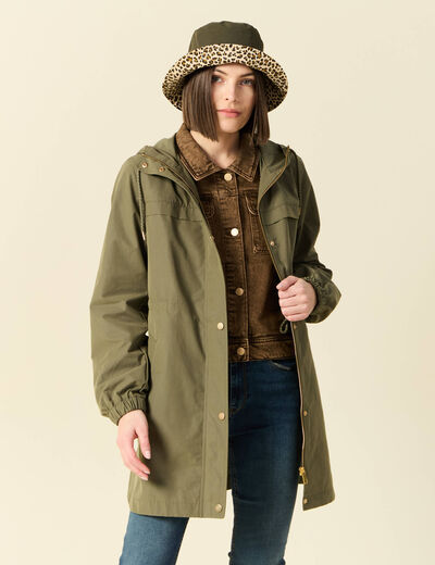 Parka longue à capuche vert kaki femme