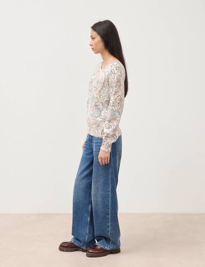 Pull col bateau manches longues ecru femme