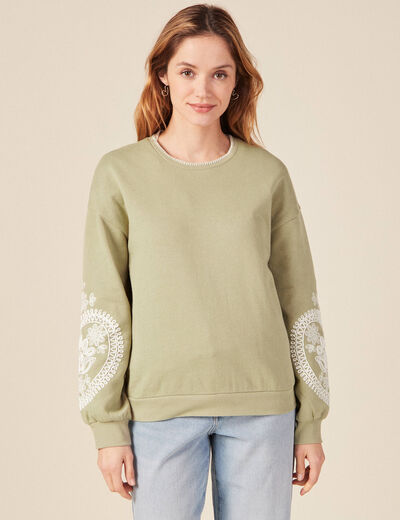 Sweat manches longues vert kaki femme