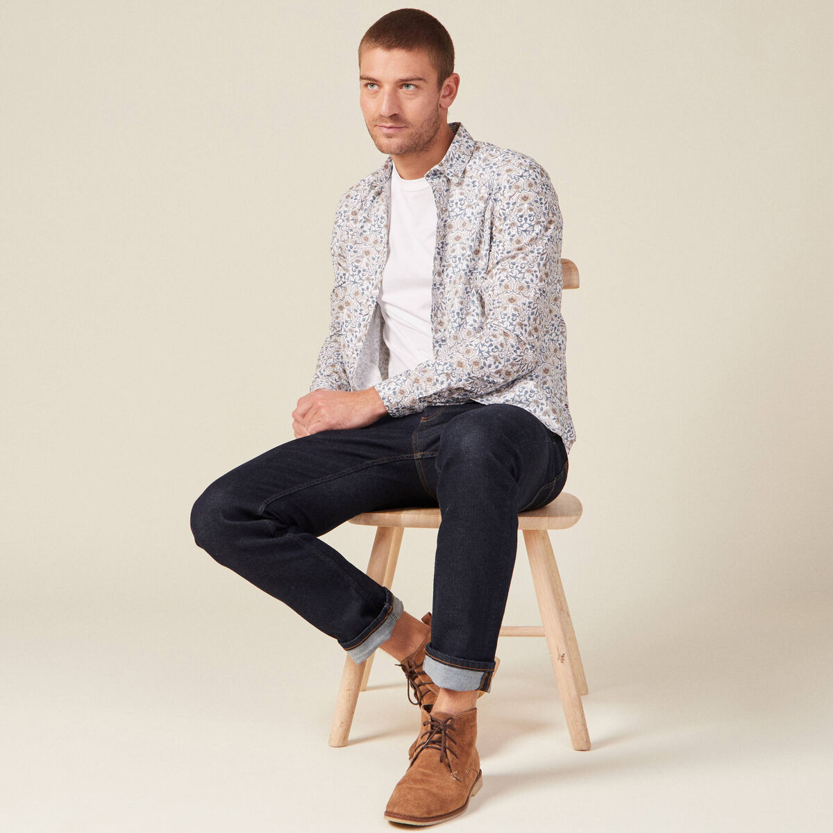 Chemise &agrave; manches longues blanc homme