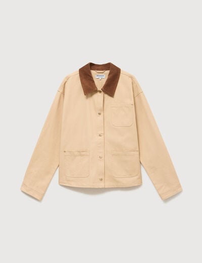 Veste manches longues col classique taupe femme