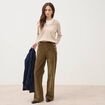 Pantalon large taille haute en velours vert olive femme