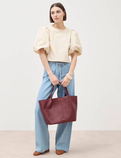 Top droit court manches bouffantes ivoire femme