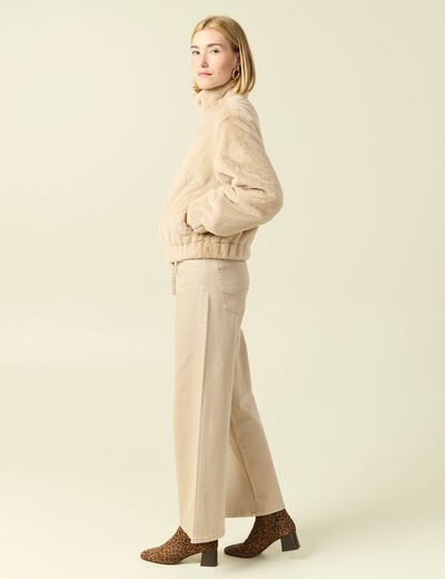 Veste droite courte col montant beige femme