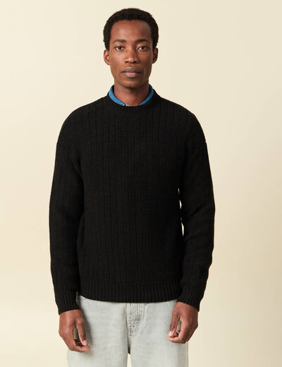 Pull manches longues col rond noir homme