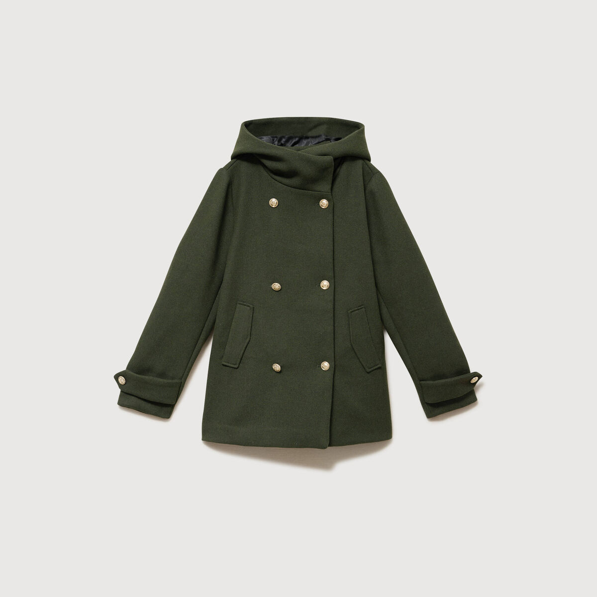Caban oversize court &agrave; capuche vert olive femme