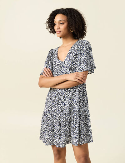 Robe évasée manches courtes bleu femme