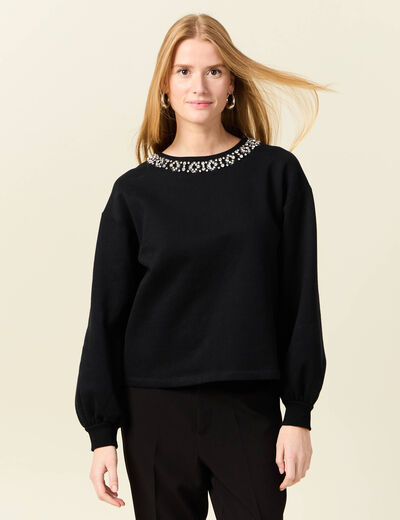 Sweat manches longues perles noir femme