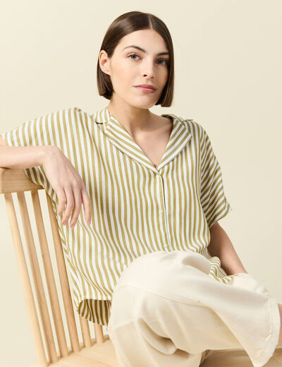 Chemise manches 3/4 vert kaki femme