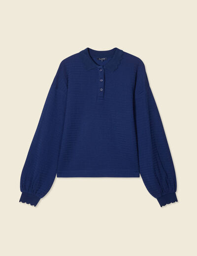Sweat manches longues col polo bleu foncé femme