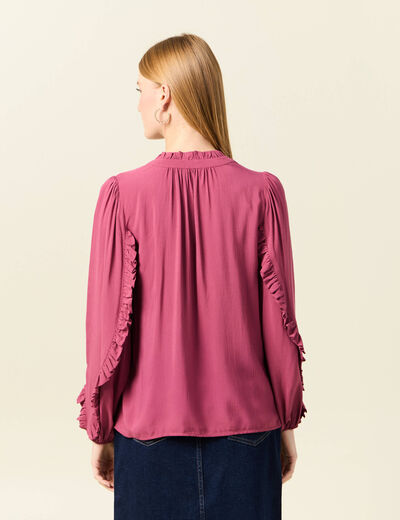 Blouse manches longues volants vieux rose femme