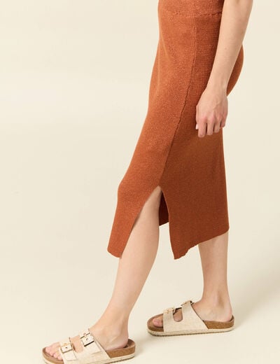 Jupe longue ajustée en tricot orange foncé femme