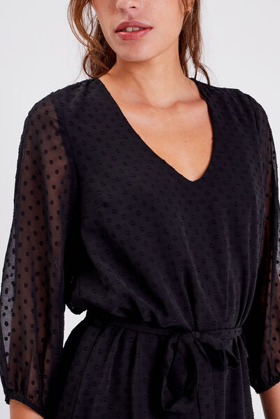 Robe trapèze manches 3/4 noir femme