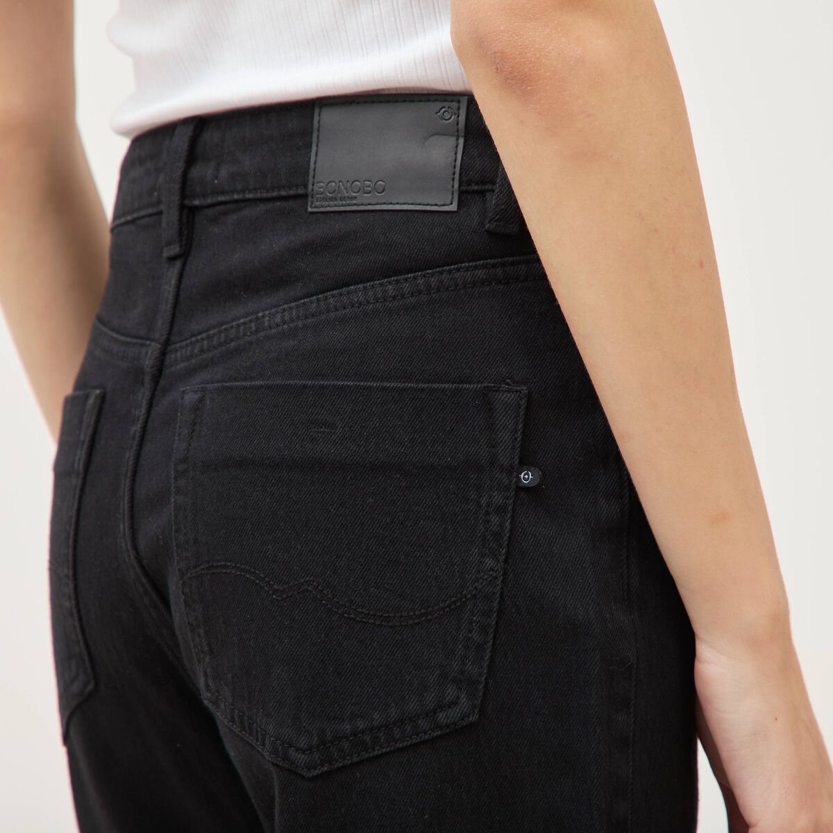 Jeans mom 7/8&egrave;me denim noir femme