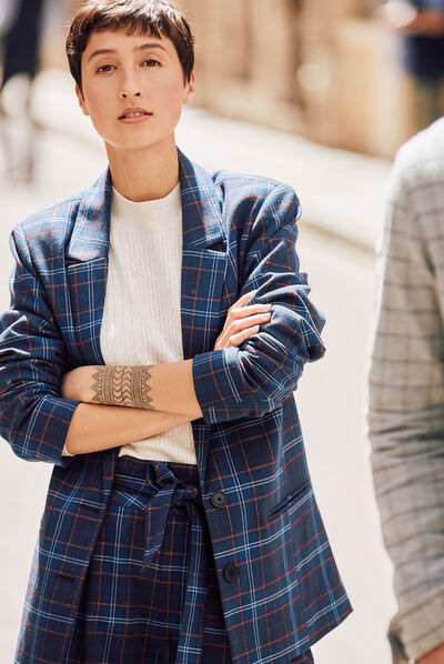 Veste esprit blazer droite bleu marine femme