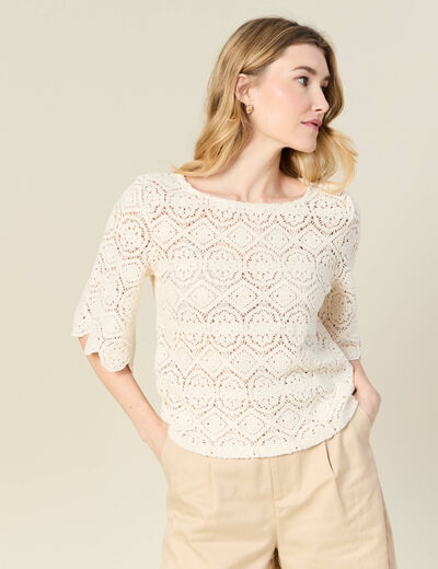 T-shirt manches courtes ecru femme