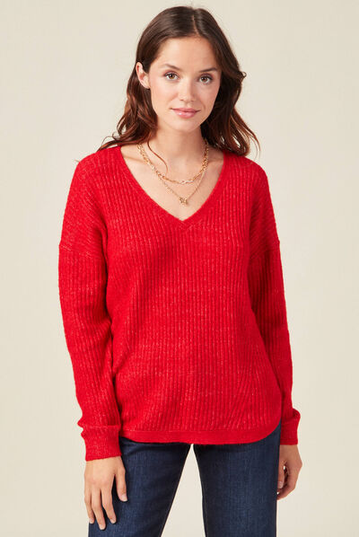 Pull éco-responsable rouge femme