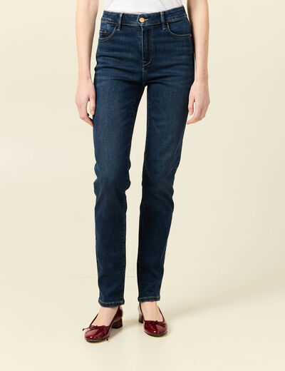 Jeans slim taille haute denim brut femme