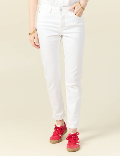 Jeans girlfriend taille haute denim blanc femme
