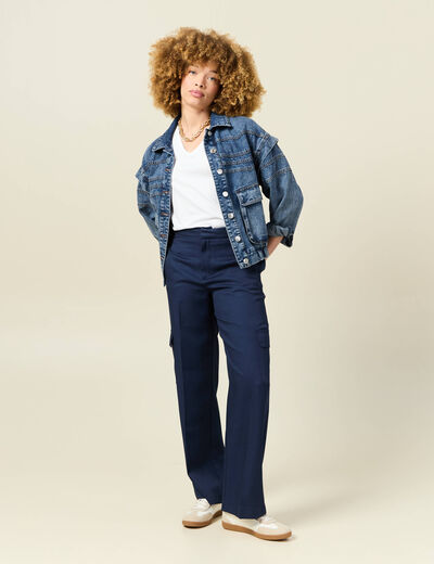 Pantalon cargo straight bleu marine femme