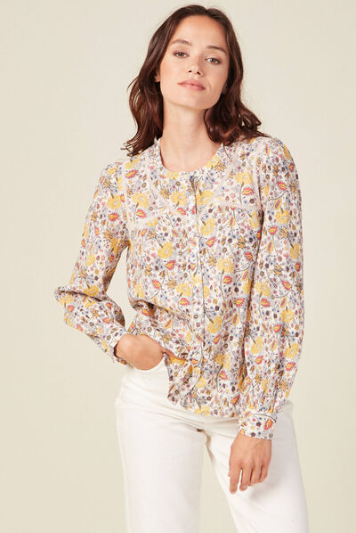 Blouse manches longues beige femme