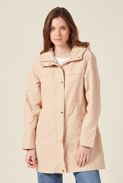 Parka à capuche déperlante beige femme