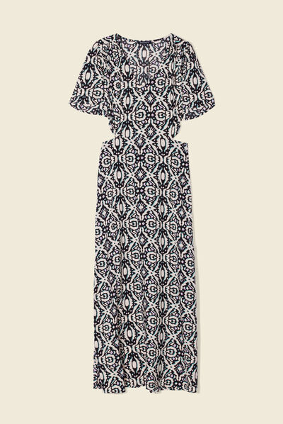 Robe longue droite ouvertures noir femme