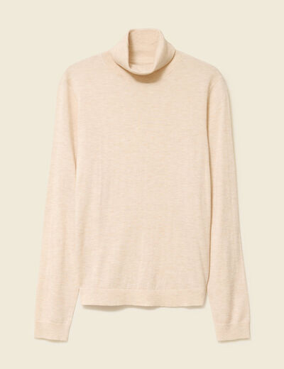 Pull fin col roul&eacute; manches longues creme femme