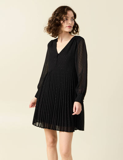 Robe &eacute;vas&eacute;e pliss&eacute;e noir femme