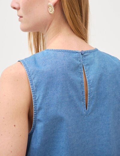 Top en jeans sans manches col rond bleu clair femme
