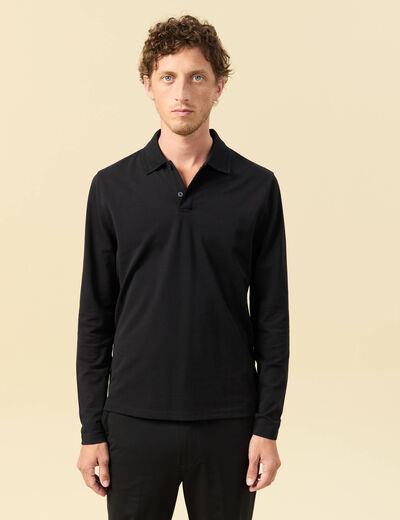 Polo cintr&eacute; manches longues noir homme