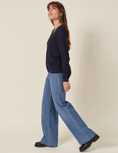 Gilet col en V boutonné bleu marine femme